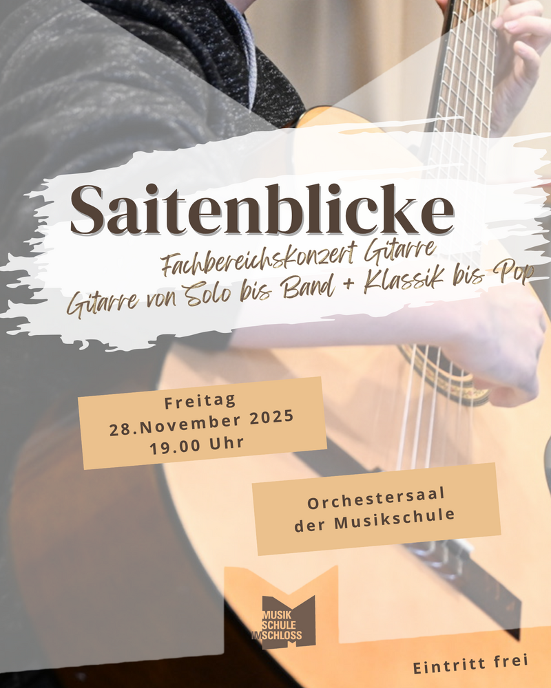 Plakat zum Fachbereichskonzert der Gitarren und Bands am 28.11.25 um 19.00 Uhr