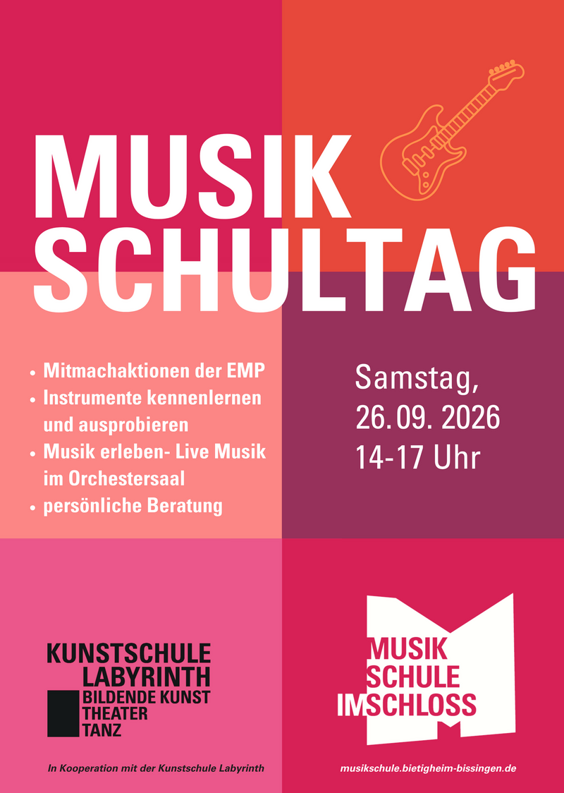 Herzliche Einladung zum Musikschultag am Samstag, 26.09.2026 von 14.00 - 17.00 Uhr in der Musikschule im Schloss